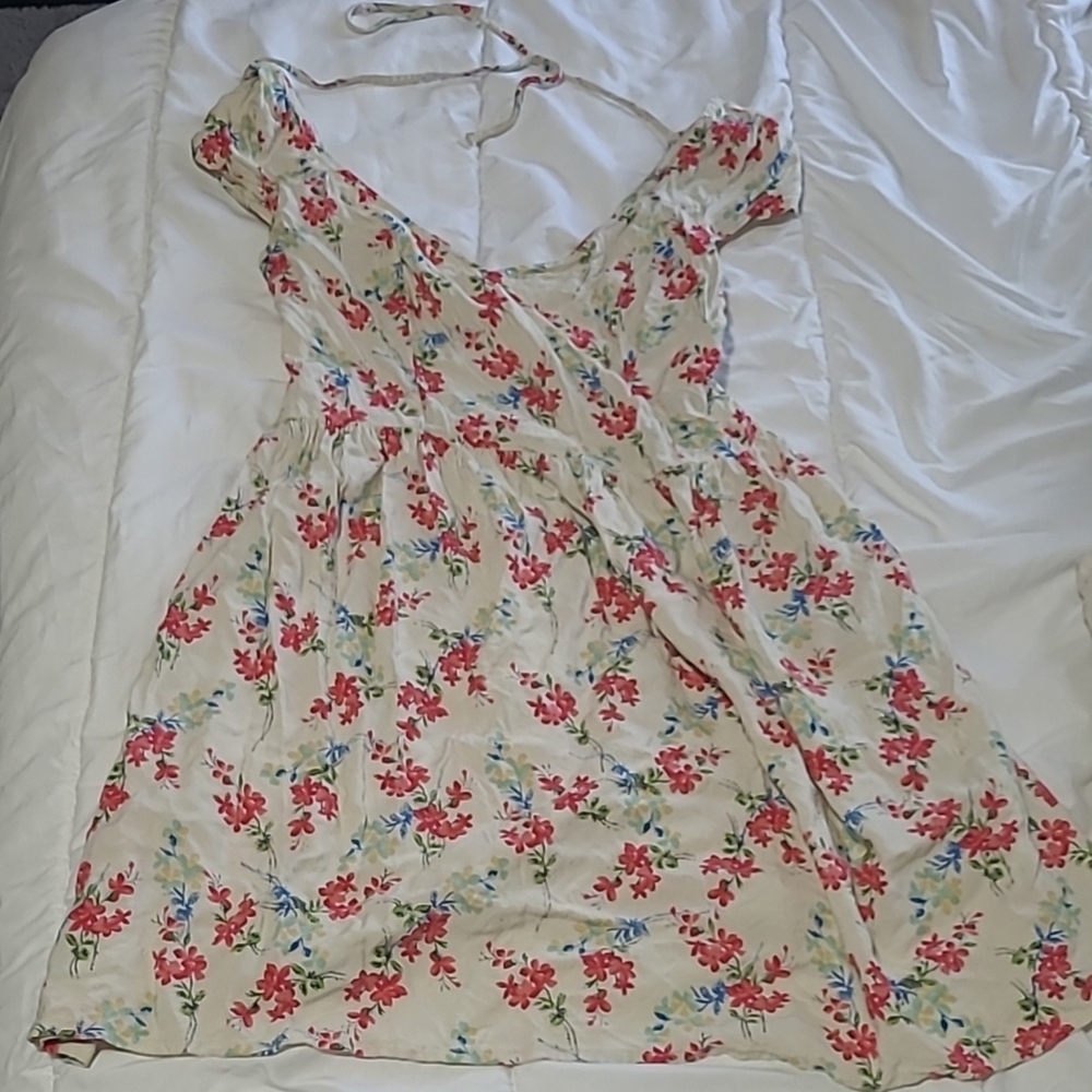 Floral Print Dress with Red and Blue Accents